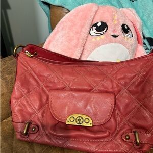 Fossil Red Quilted Leather Hobo Bag